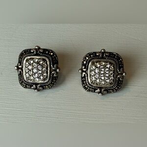 Sterling Silver and Marcasite Square Stud Earrings